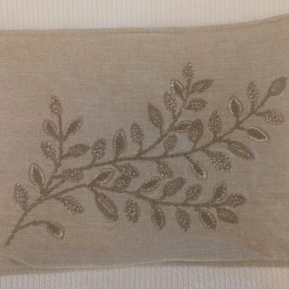 Pottery Barn 12 X 16 Embroidered Pillow Neutral W/PB Feather Insert - Picture 5 of 5